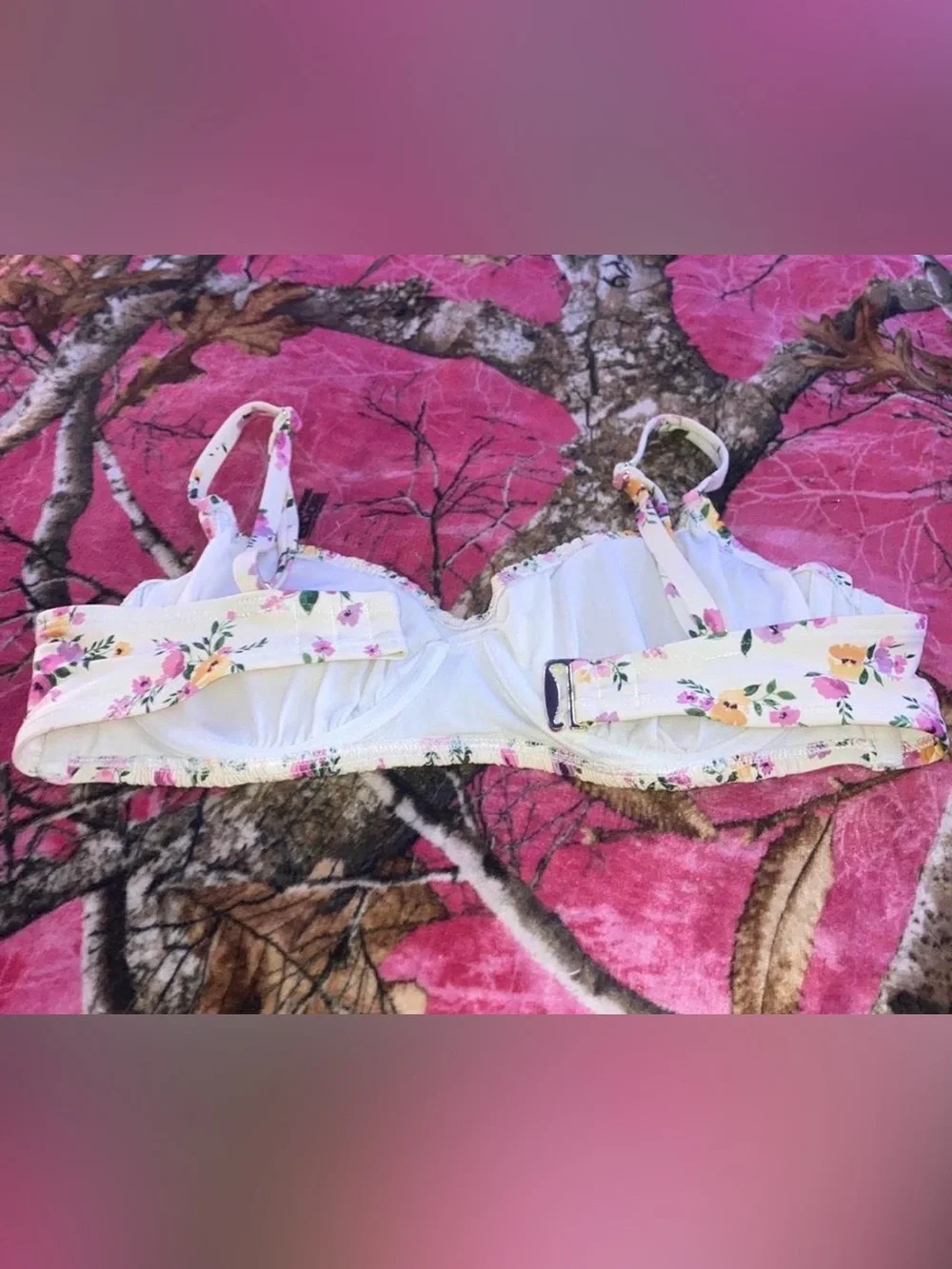 Shade & Shore White Floral Underwire Bra with Pink Accents